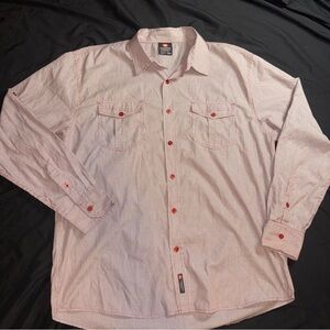 South Pole Men’s Light Red and White Button-Down Shirt with Red Buttons